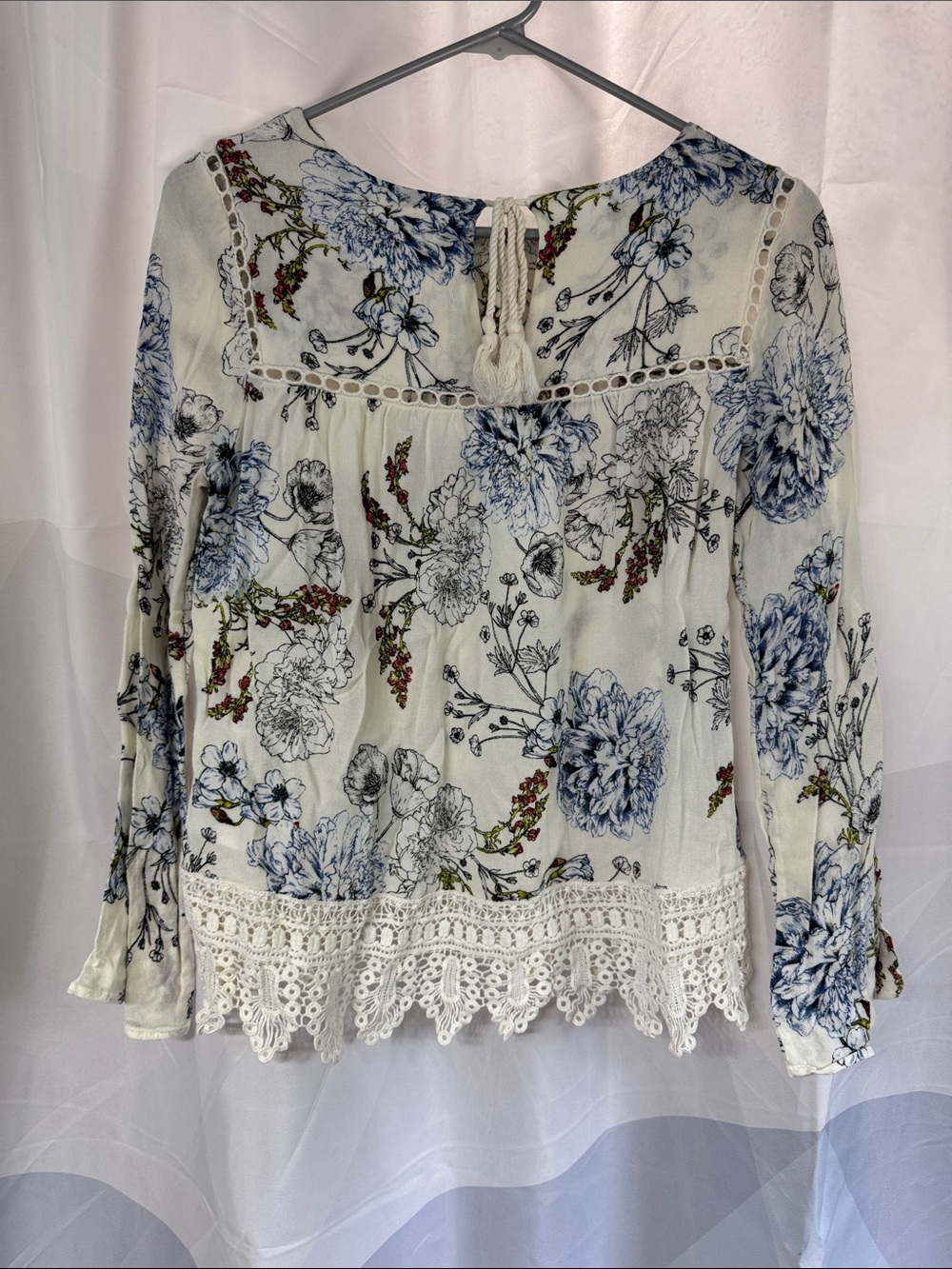 Boho Floral And Lace Long Sleeve Blouse